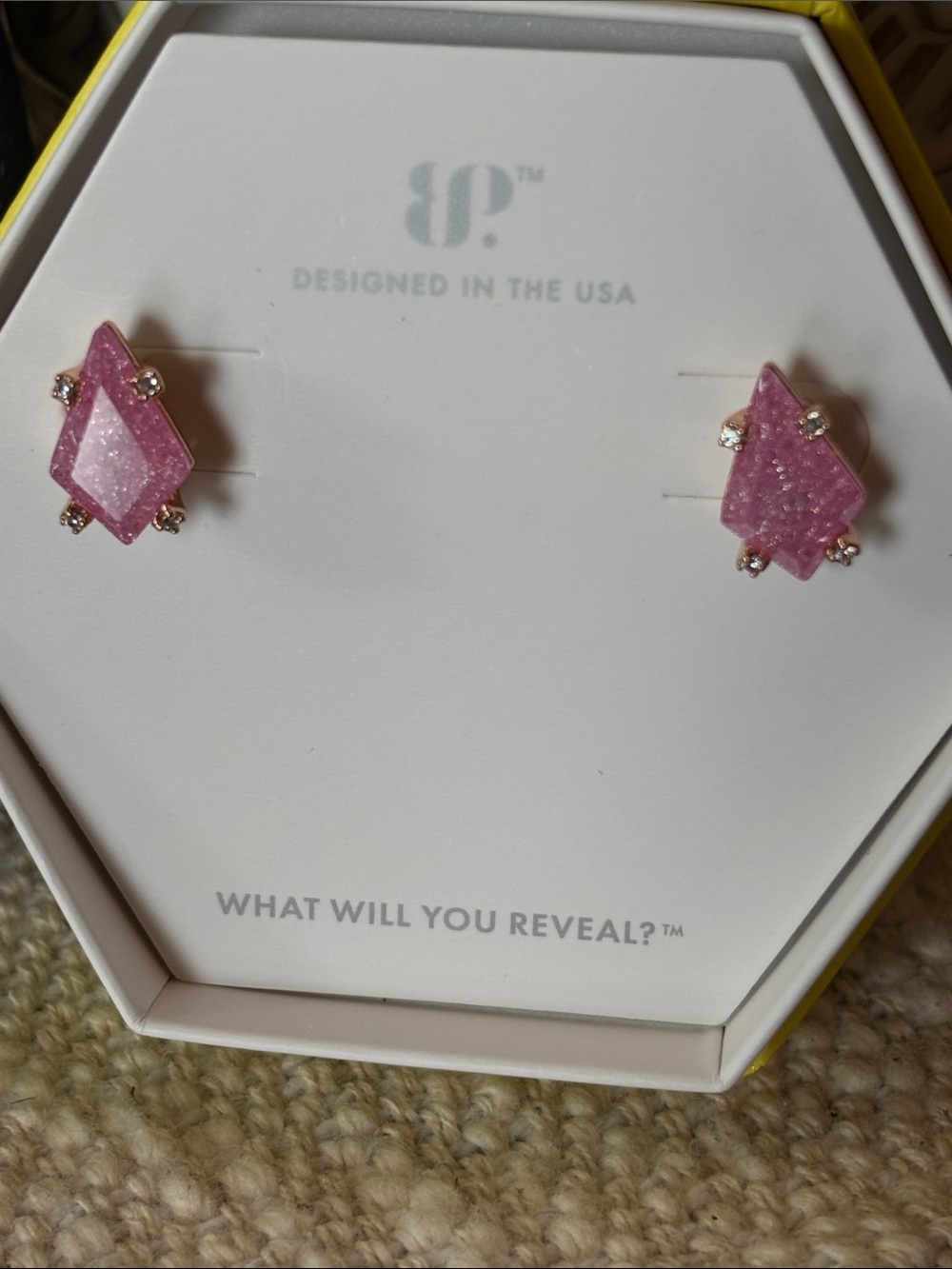 BP Pink Glitter Kite Stud Earrings with Gold Accents